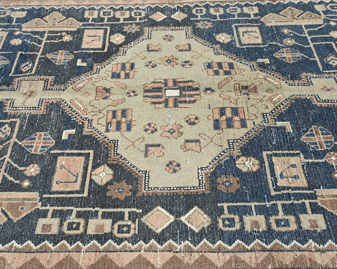 5x11 Vintage Blue Persian Style Hand Knotted Low Pile Wool Area Rug